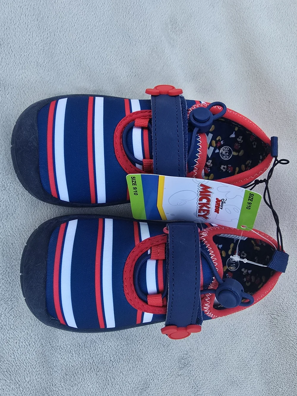 Disney Mickey Mouse Junior Kids SZ 9 10 Water Shoes Red White & Blue Striped NWT